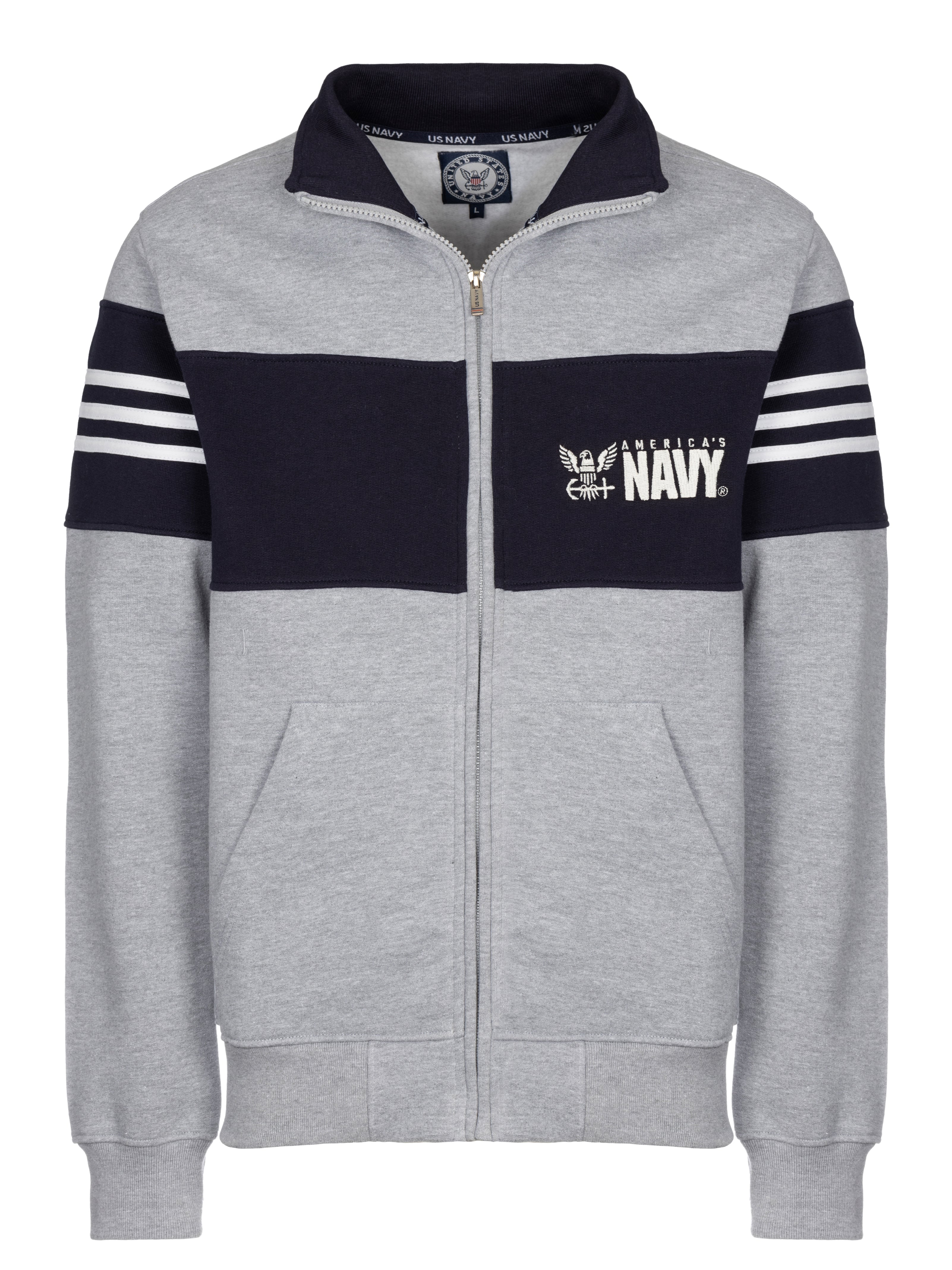 FULL ZIP UP  BRUSHED FLEECE JACKET BLUE LIGHT GRAY